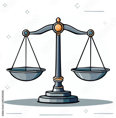 Cartoon Illustration of Scales of Justice, Law and Balance Concept, Weighing Equal Justice