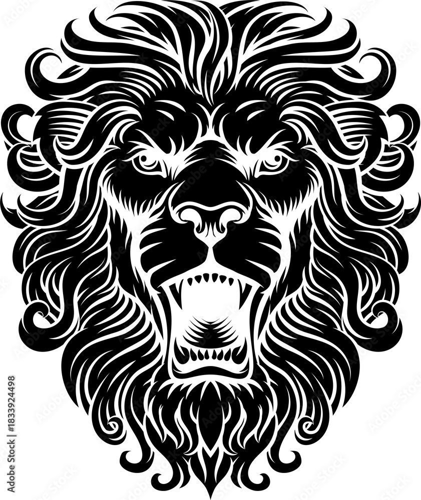 Fototapeta premium Lion head, an original illustration in a retro woodcut etching vintage style