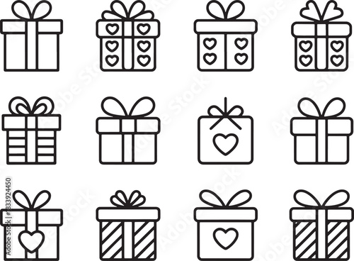 Gift Box Outline Icons for Celebration
