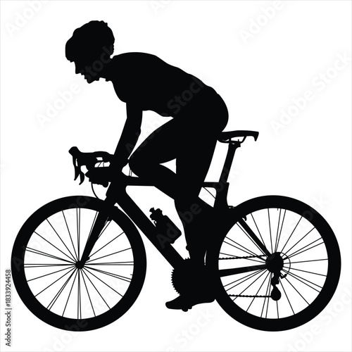 Cyclist Silhouette on Road Bike – Black Vector of Active Rider in Motion