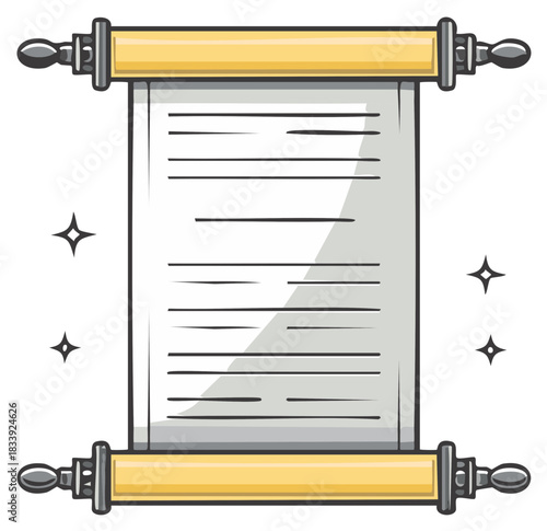 Ancient Scroll with Golden Rods and Sparkling Elements Illustration