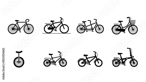 Collection of Bicycle Silhouettes Depicting Various Bike Styles and Designs for Cycling