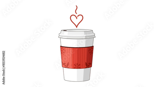 Christmas Takeaway Coffee Cup with Heart Steam Vector