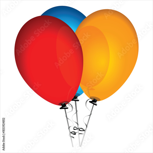 Three Colorful Helium Balloons – Red, Orange, Blue Party Decor