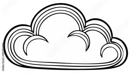 Stylized cloud with rainbow arcs and decorative swirls graphic