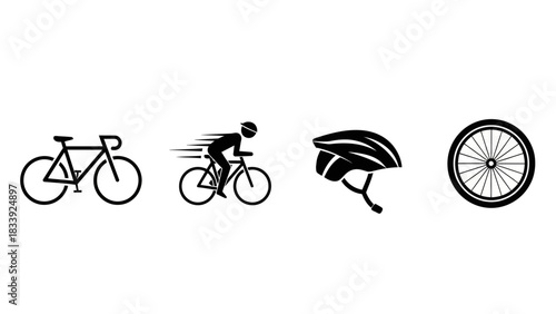 Collection of cycling elements represented by a stylized graphic design vector including bicycle