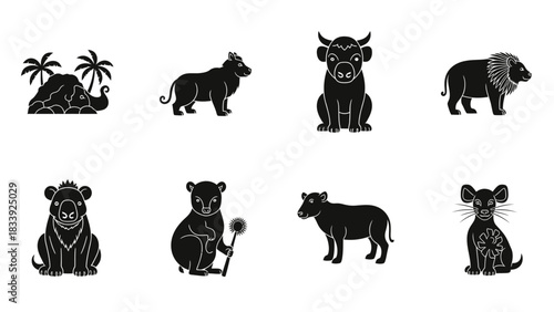 Collection of illustrated silhouettes representing diverse animal species and natural elements