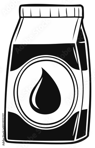 Monochromatic carton with a prominent water drop symbol representing liquid product packaging
