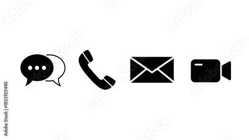 Communication Icons Representing Messaging Phone Email and Video Conference Functionality