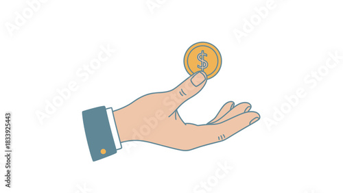 Conceptual illustration showcasing a hand holding a dollar coin symbolising financial investment