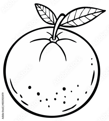 Simple Orange with Leaves and Blemishes Line Art Illustration Isolated on White