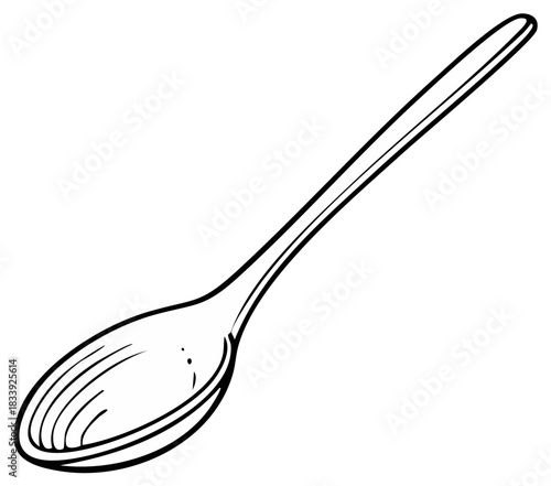 Simple line art illustration of a classic kitchen spoon for a coloring book