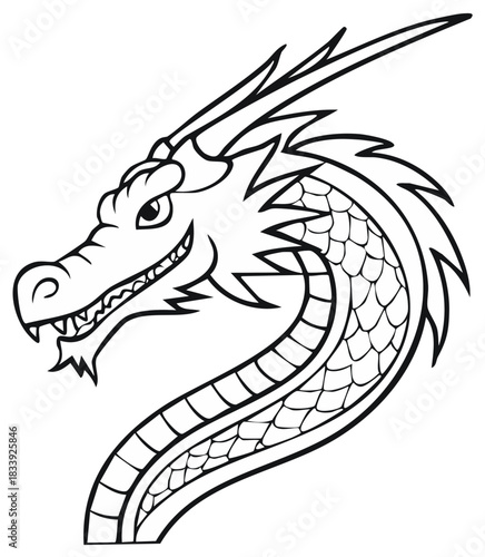 Mythical Creature Dragon Head Outline Illustration Asian Folklore Symbol