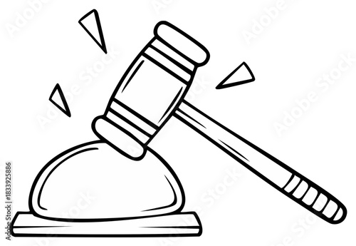 Black and white gavel and block illustration, symbolizing legal and judgment