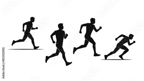 Dynamic silhouettes capturing diverse phases of a man sprinting across a track illustrating speed