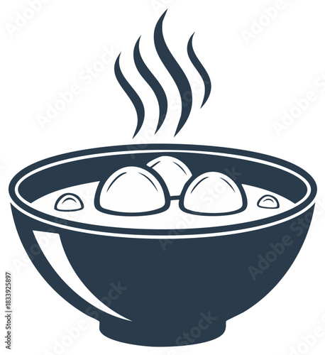 Bowl of Steaming Dumpling Soup, Vector Illustration, Asian Cuisine Concept, Simple Design