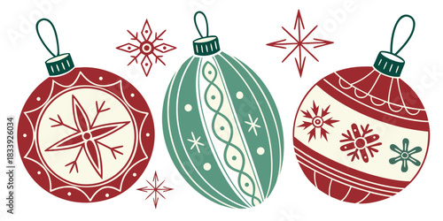 Vintage inspired christmas ornament vector set