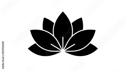 Elegant lotus flower silhouette on white background for peaceful themes and graphic design projects