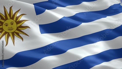 Uruguayan flag waving proudly in the wind, a symbol of national pride and patriotism, perfect for travel, culture, and global news projects