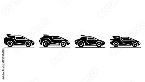 Futuristic car icons showcasing cutting-edge automotive design and concept vehicles
