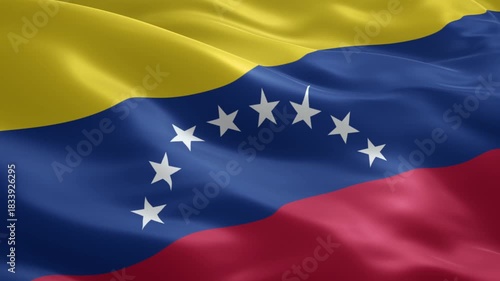 Venezuela flag waving dynamically, vibrant colors in motion, national pride and patriotic symbol for news, documentaries, and global event coverage