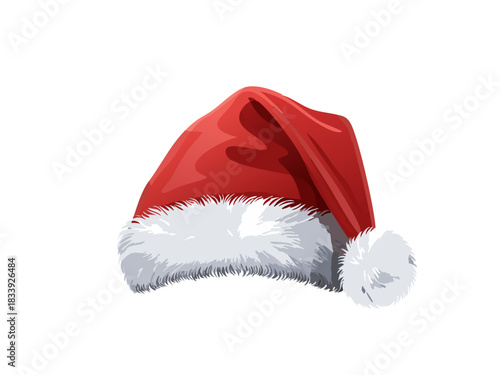 Vector Santa Hat, Christmas Red Santa Claus Cap Illustration