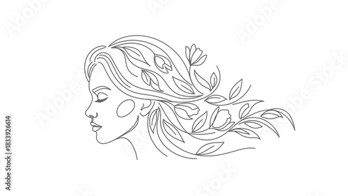 Elegant woman with floral hair design for beauty brand or wellness promotion