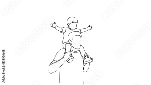 Father and son enjoying a playful moment with continuous line art drawing