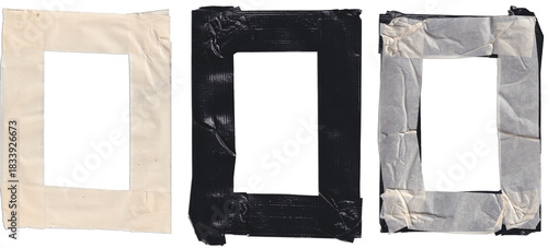 Set of Handmade Tape Frames – Paper, Duct Tape, and Masking Tape Rectangular Borders, Transporent background, PNG format
