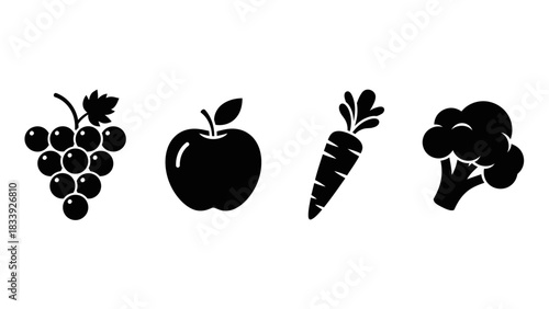 Minimalist vector illustration of fresh fruits and vegetables promoting healthy eating and wellness