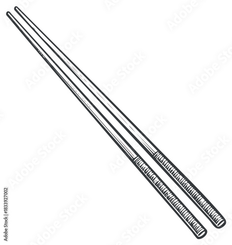 Hand drawn vector sketch of a pair of traditional Asian chopsticks for eating food