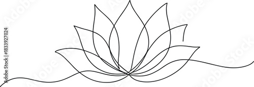 Black outline lotus flower on white background black and white