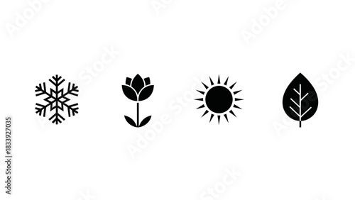 Seasonal changes icon set depicting winter spring summer and autumn transitions nature symbols