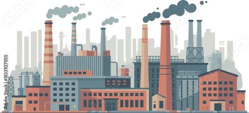 Industrial Factory Buildings with Smokestacks Vector Illustration