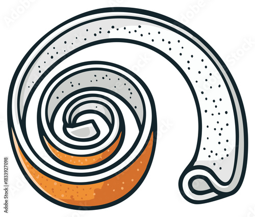 Sweet tangy spiral fruit roll up candy snack cartoon illustration
