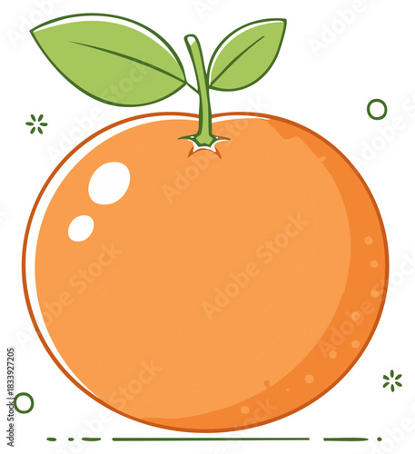 Vibrant cartoon orange fruit with fresh green leaves and stem an appetizing healthy eating illustration