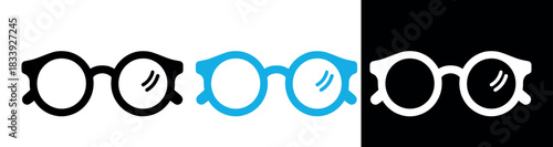 Three variations of round eyeglasses icon set isolated on white background