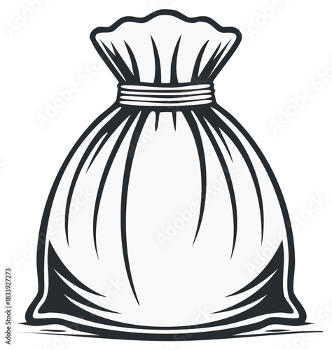 Vintage money bag icon. Black and white vector illustration of a full tied sack.