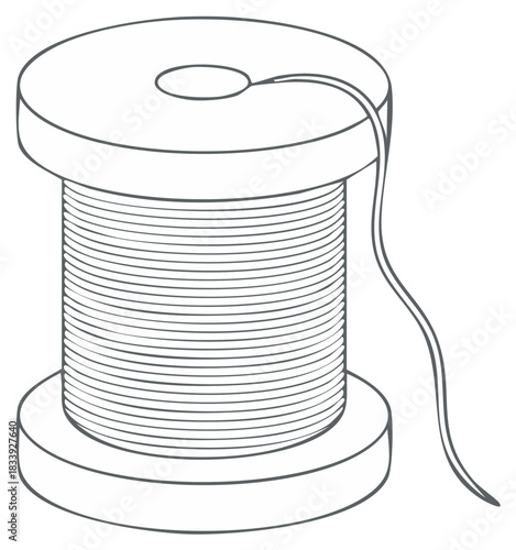 Vector Outline Illustration of Sewing Thread Spool for Craft and Textile Design