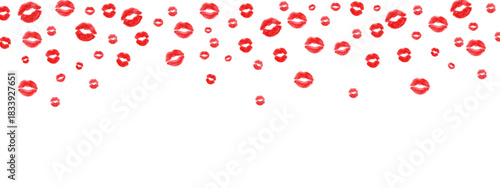 Falling Red Lipstick Kiss Border. Watercolor Lip Prints. Romantic lip print design perfect for Valentine’s Day and love-themed projects