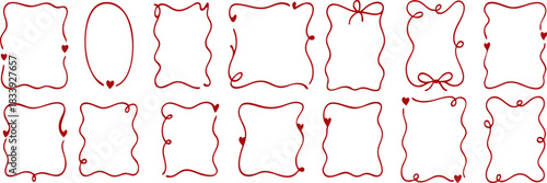 Set of hand-drawn Valentine’s Day frames with hearts and romantic lines. Cute doodle borders for love cards, invitations, posters and February 14 designs