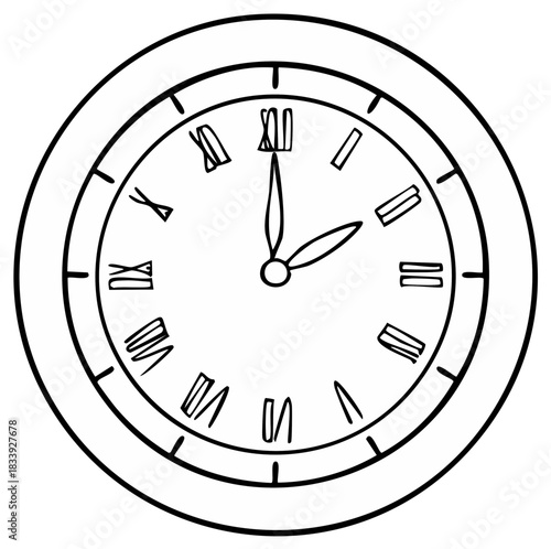 Classic round clock face with Roman numerals showing two oclock time