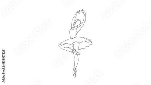 Elegant ballerina in graceful pose, continuous line art drawing for dance inspiration