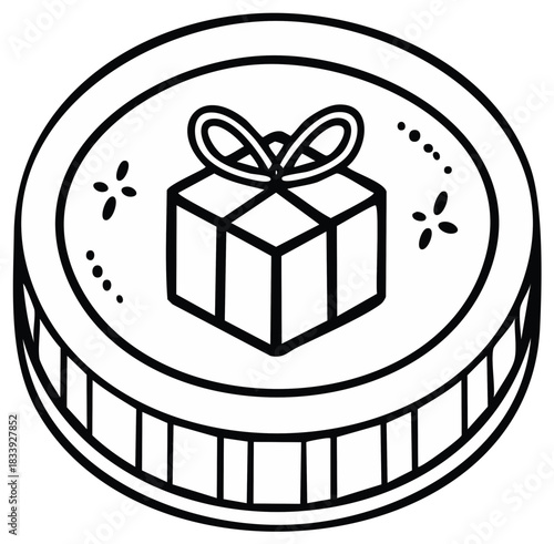 Coin with Gift Box Icon Festive Reward Symbol