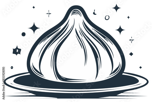 Abstract illustration of a Georgian Khinkali on a plate with stars