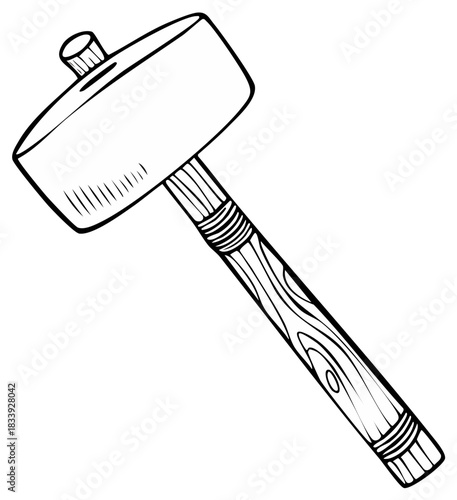 Wooden Mallet Tool Outline Vector Drawing Construction Carpentry Equipment