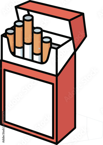 Open Pack of Filter Cigarettes Outline Vector: Hand-Drawn Black and White Line Art for Smoking, Tobacco, or Vintage Advertisement Graphics and Coloring Pages.