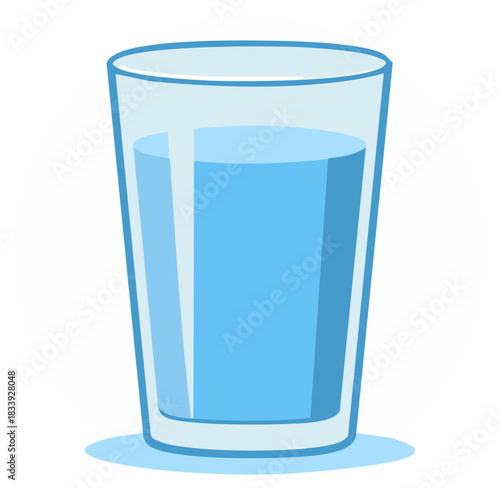 Simple cartoon vector illustration of a glass of pure blue water