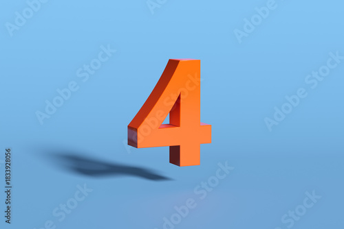 Orange Number Four Floating on Light Blue Background