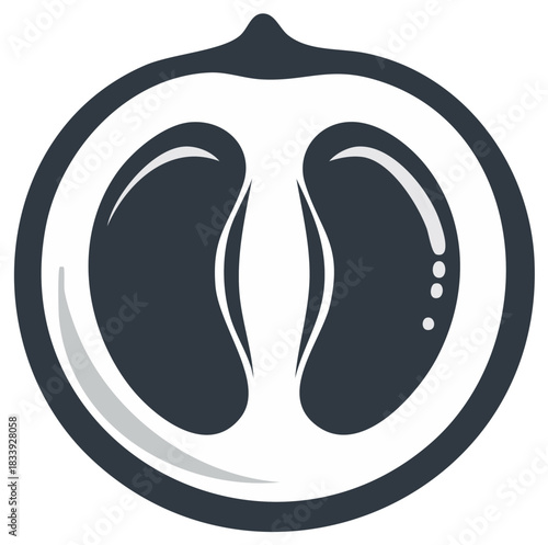 Minimalist walnut cross section vector icon. Simple flat design logo of a healthy nut.